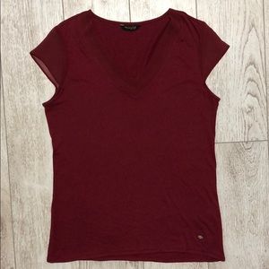 Massimo Dutti burgundy v neck cotton top size M
